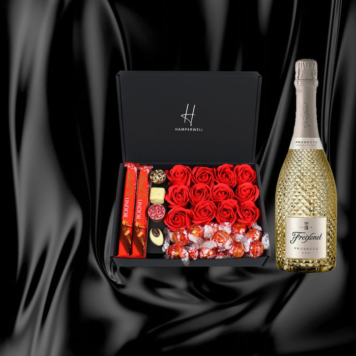 Lindt Lindor Ultimate Gift Hamper With Red Roses - Prosecco