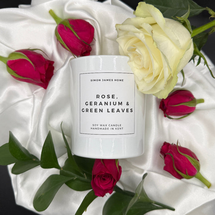 Rose, Geranium & Green Leaves Candle - Handmade Soy Wax