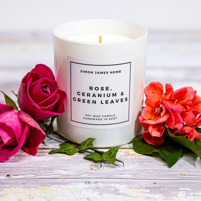 Rose, Geranium & Green Leaves Candle - Handmade Soy Wax