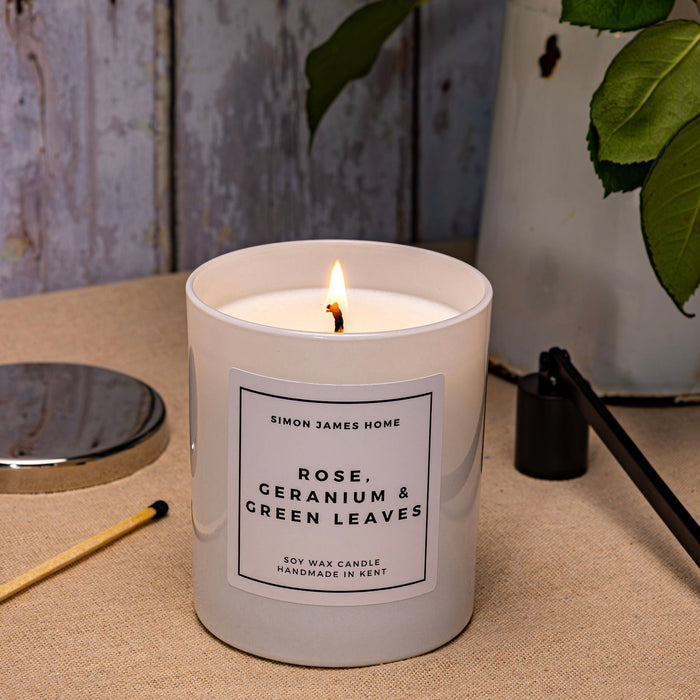 Rose, Geranium & Green Leaves Candle - Handmade Soy Wax