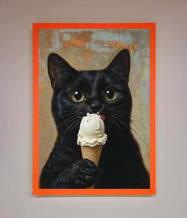 Black Cat Vanilla Icecream Funny Framed Wall Art - Hi Society