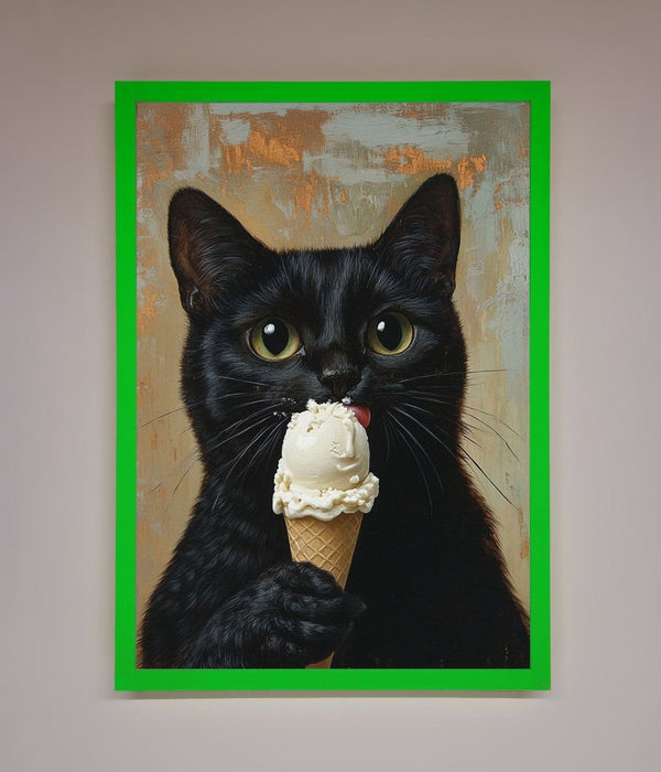 Black Cat Vanilla Icecream Funny Framed Wall Art - Hi Society