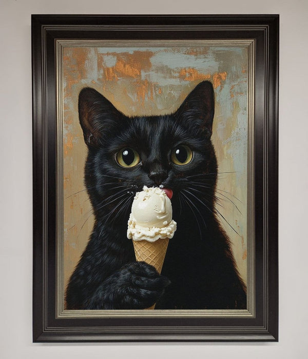 Black Cat Vanilla Icecream Funny Framed Wall Art - Hi Society