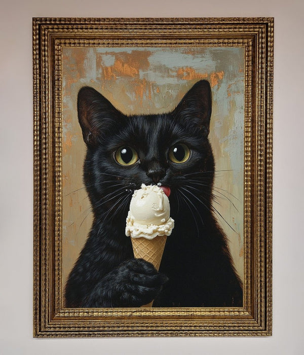 Black Cat Vanilla Icecream Funny Framed Wall Art - Hi Society