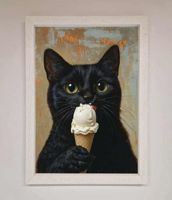 Black Cat Vanilla Icecream Funny Framed Wall Art - Hi Society