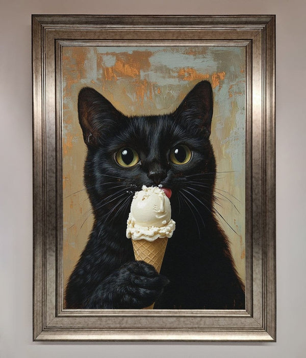 Black Cat Vanilla Icecream Funny Framed Wall Art - Hi Society