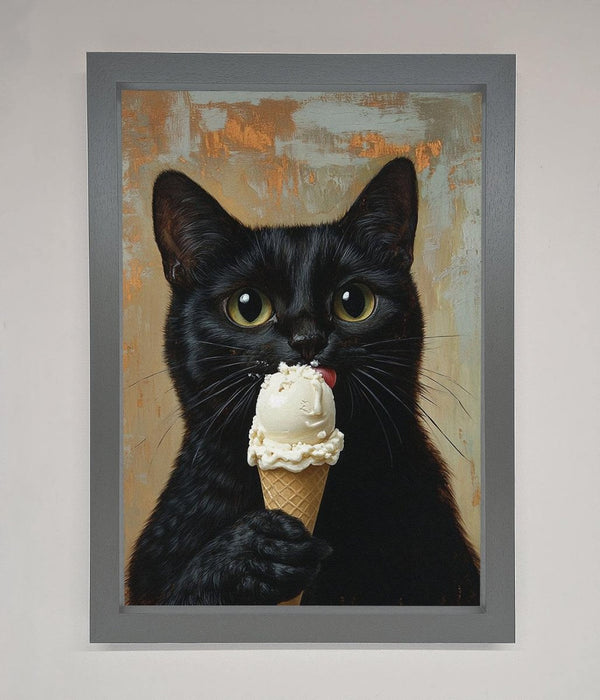 Black Cat Vanilla Icecream Funny Framed Wall Art - Hi Society