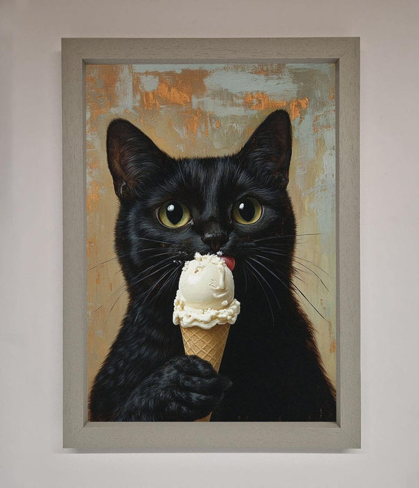 Black Cat Vanilla Icecream Funny Framed Wall Art - Hi Society