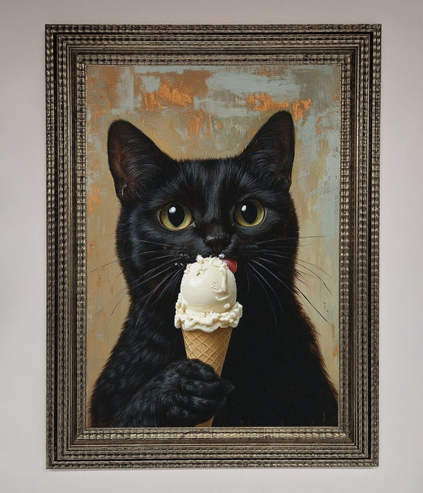 Black Cat Vanilla Icecream Funny Framed Wall Art - Hi Society