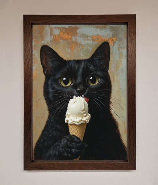 Black Cat Vanilla Icecream Funny Framed Wall Art - Hi Society