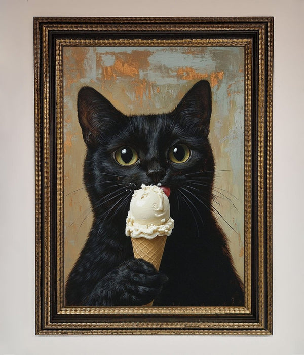 Black Cat Vanilla Icecream Funny Framed Wall Art - Hi Society
