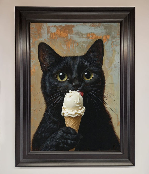 Black Cat Vanilla Icecream Funny Framed Wall Art - Hi Society