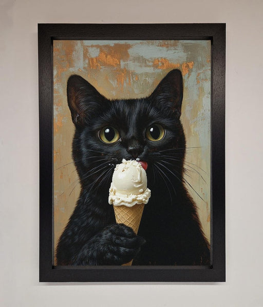 Black Cat Vanilla Icecream Funny Framed Wall Art - Hi Society
