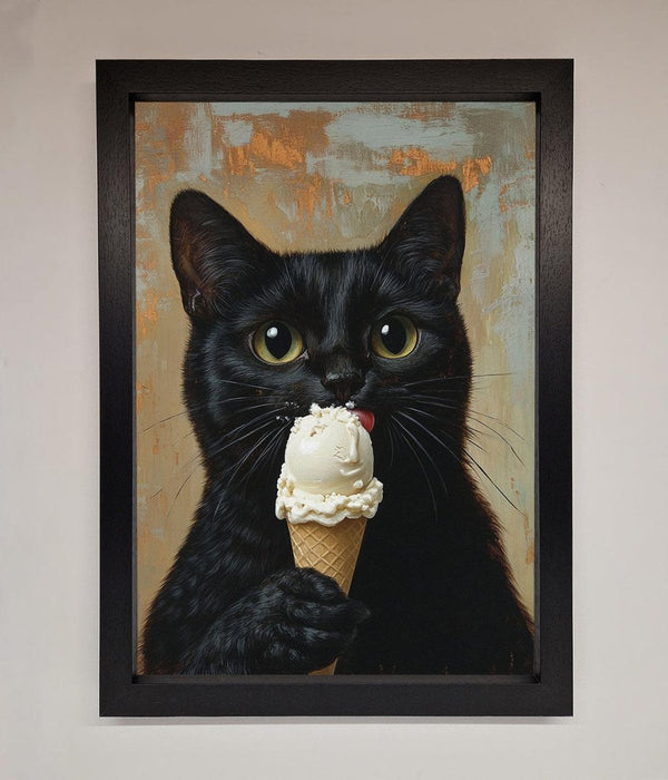 Black Cat Vanilla Icecream Funny Framed Wall Art - Hi Society