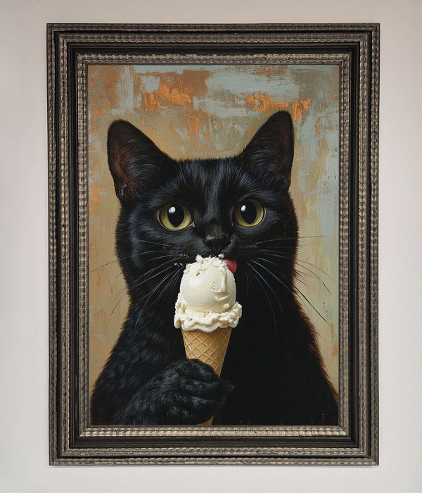 Black Cat Vanilla Icecream Funny Framed Wall Art - Hi Society
