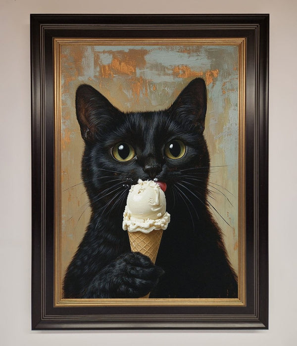 Black Cat Vanilla Icecream Funny Framed Wall Art - Hi Society