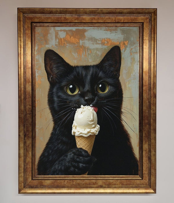 Black Cat Vanilla Icecream Funny Framed Wall Art - Hi Society