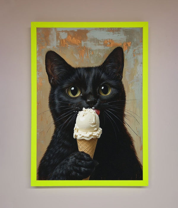 Black Cat Vanilla Icecream Funny Framed Wall Art - Hi Society