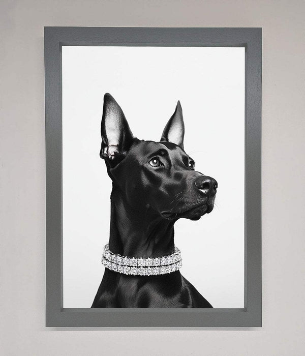 Black Doberman Diamond Neckless Framed Poster - Hi Society