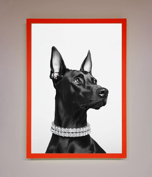 Black Doberman Diamond Neckless Framed Poster - Hi Society