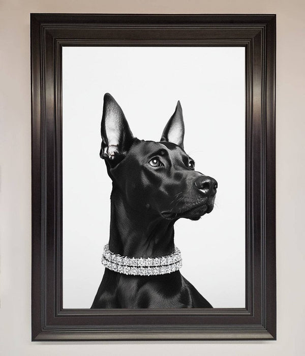 Black Doberman Diamond Neckless Framed Poster - Hi Society
