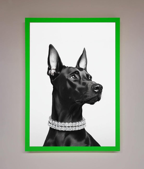 Black Doberman Diamond Neckless Framed Poster - Hi Society