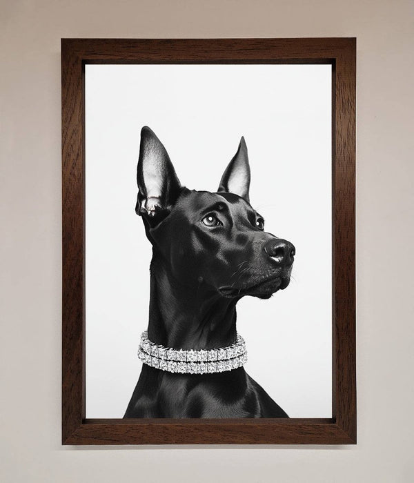 Black Doberman Diamond Neckless Framed Poster - Hi Society