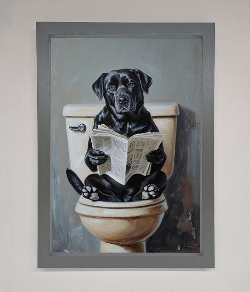 Black Lab On The Toilet Framed Poster - Hi Society