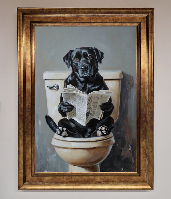 Black Lab On The Toilet Framed Poster - Hi Society