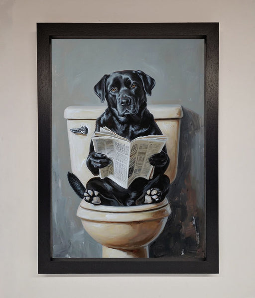 Black Lab On The Toilet Framed Poster - Hi Society
