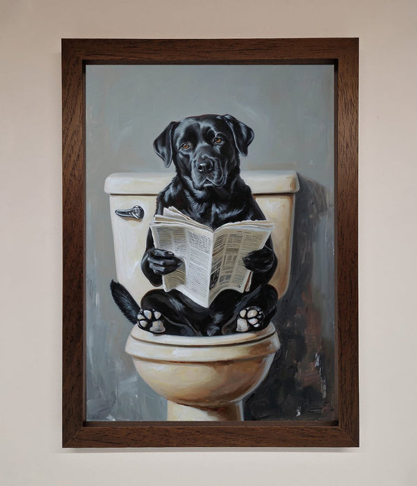 Black Lab On The Toilet Framed Poster - Hi Society