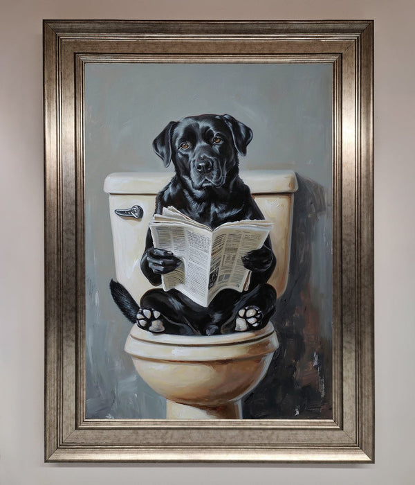 Black Lab On The Toilet Framed Poster - Hi Society