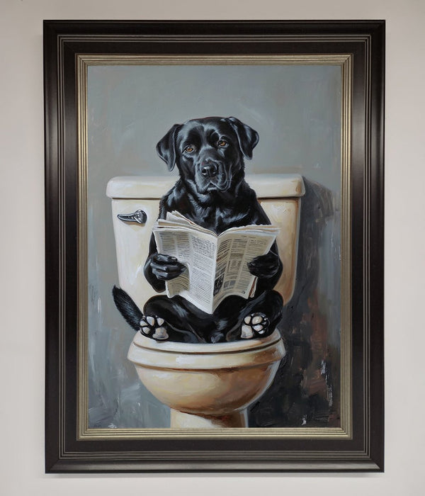 Black Lab On The Toilet Framed Poster - Hi Society