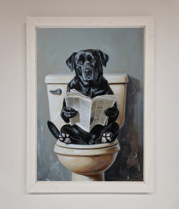 Black Lab On The Toilet Framed Poster - Hi Society