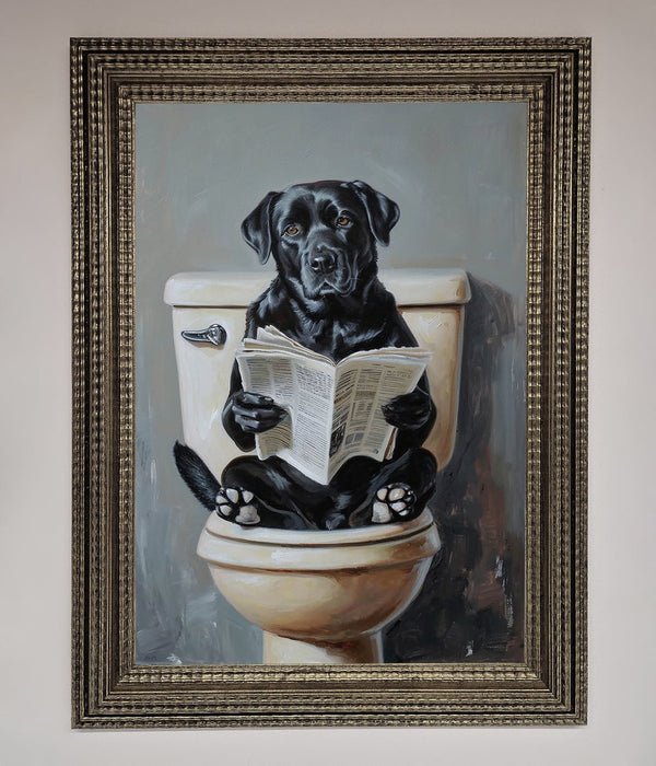 Black Lab On The Toilet Framed Poster - Hi Society