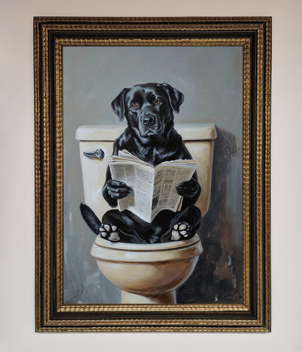 Black Lab On The Toilet Framed Poster - Hi Society