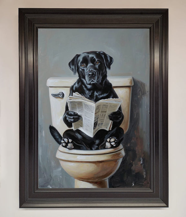 Black Lab On The Toilet Framed Poster - Hi Society