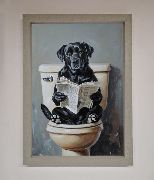 Black Lab On The Toilet Framed Poster - Hi Society