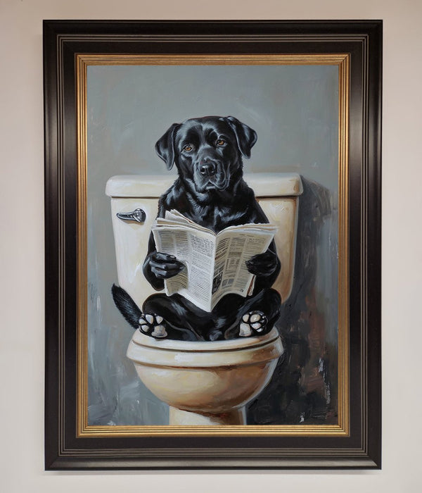 Black Lab On The Toilet Framed Poster - Hi Society