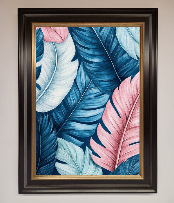 Blue And Pink Feathers Abstract Framed Print - Hi Society