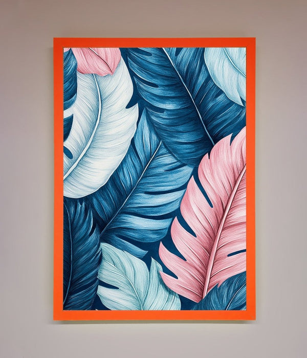 Blue And Pink Feathers Abstract Framed Print - Hi Society