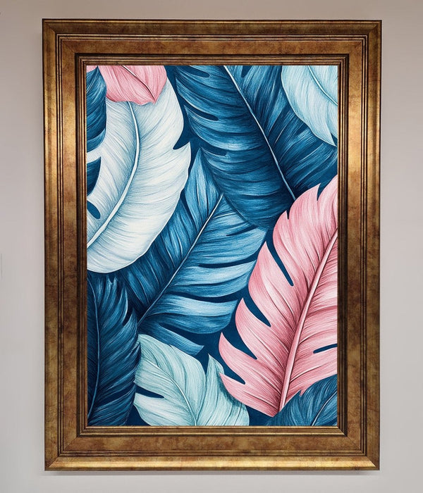 Blue And Pink Feathers Abstract Framed Print - Hi Society
