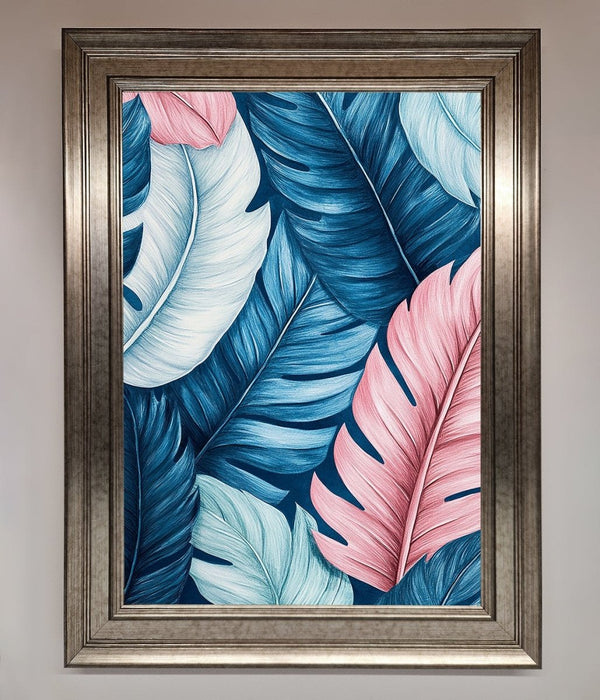 Blue And Pink Feathers Abstract Framed Print - Hi Society