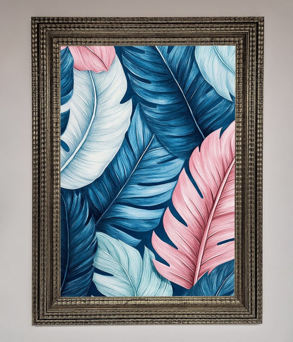 Blue And Pink Feathers Abstract Framed Print - Hi Society