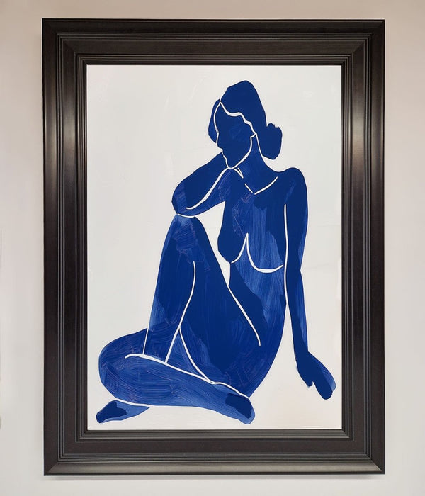 Blue Woman Pose Matisse Style Framed Print - Hi Society
