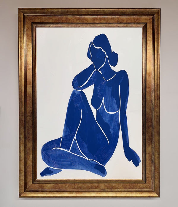 Blue Woman Pose Matisse Style Framed Print - Hi Society