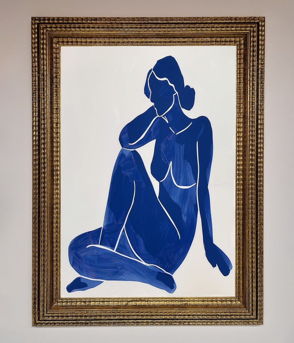 Blue Woman Pose Matisse Style Framed Print - Hi Society