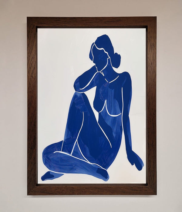 Blue Woman Pose Matisse Style Framed Print - Hi Society