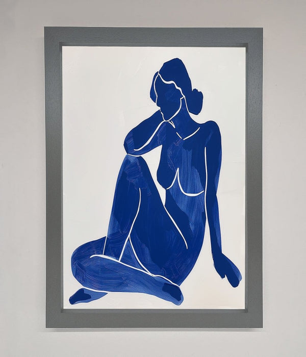 Blue Woman Pose Matisse Style Framed Print - Hi Society