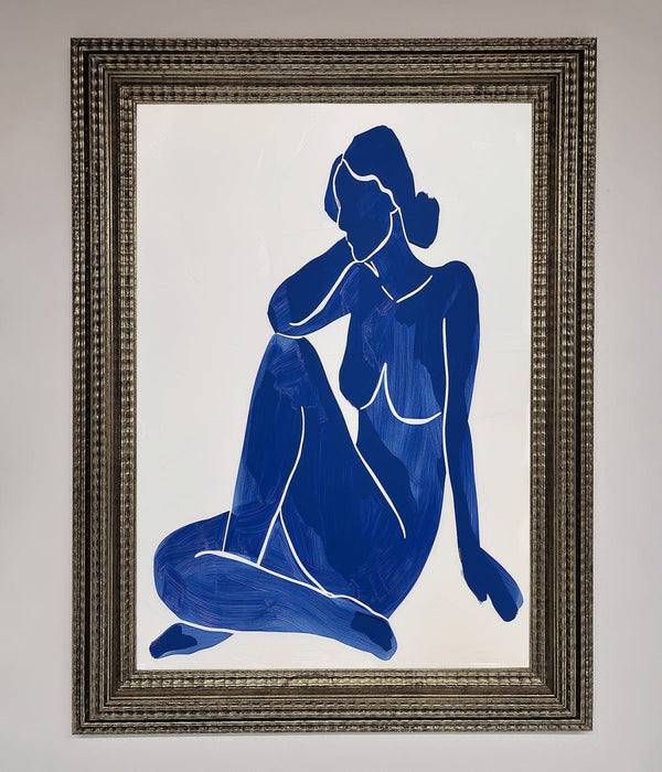 Blue Woman Pose Matisse Style Framed Print - Hi Society